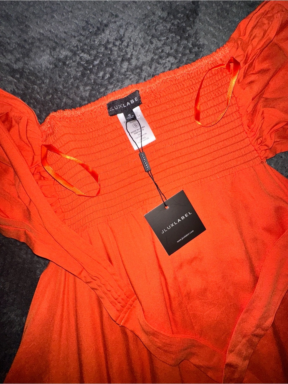 JLUXLABEL Vibrant Orange Strapless Midi Dress